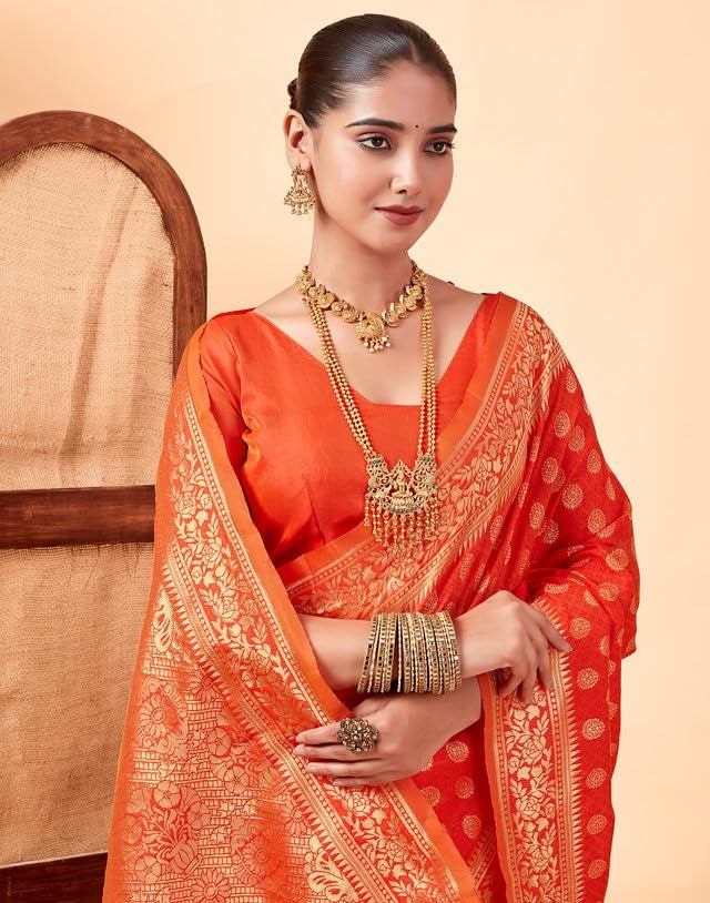 SIRIL Women's Art Silk Banarasi Jacquard (Dual Tone) Saree With Unstitched Blouse Piece (3580S167A_Orange) - Image 5