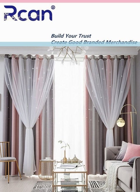 2 Layer Hollow Star Blackout Children's Room Curtains Yarn School Dormitory Bedroom Living Room Balcony Window Round Hole Anti-UV Shading Cloth One Piece for Kids Boys Girls