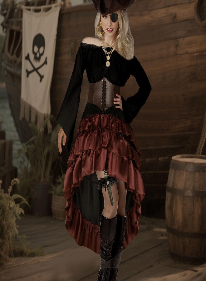 CICOCI Pirate Costume Women Renaissance Corset Steampunk Skirt Top Pirate Accessories Full Outfits, Black, M - Image 5