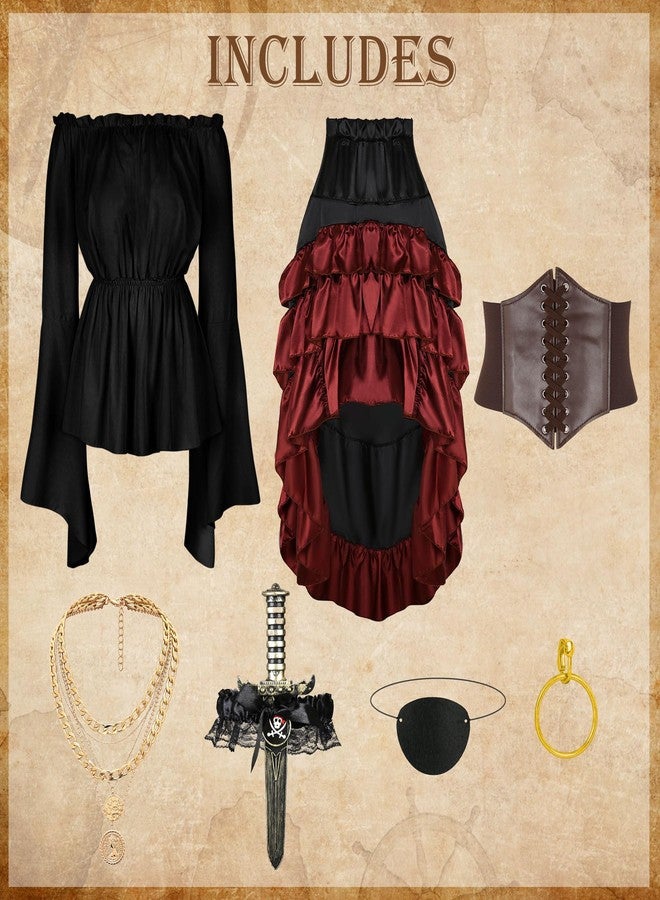 CICOCI Pirate Costume Women Renaissance Corset Steampunk Skirt Top Pirate Accessories Full Outfits, Black, M - Image 2