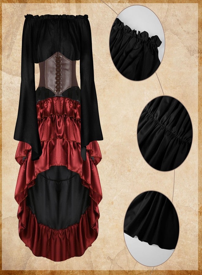 CICOCI Pirate Costume Women Renaissance Corset Steampunk Skirt Top Pirate Accessories Full Outfits, Black, M - Image 4