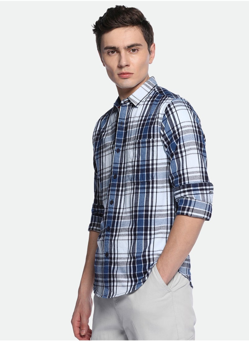 Dennis Lingo Mid Blue Casual Shirt for Men, 100% Cotton, Slim Fit  - Image 3