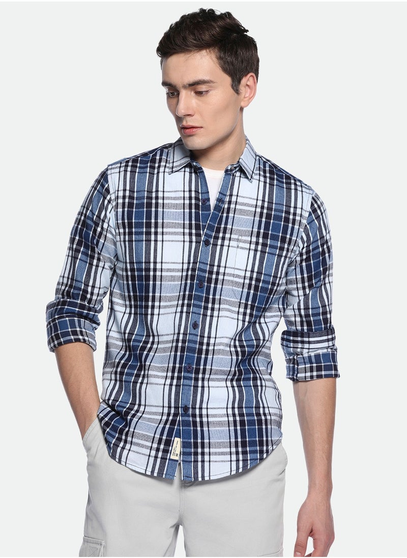 Dennis Lingo Mid Blue Casual Shirt for Men, 100% Cotton, Slim Fit  - Image 2