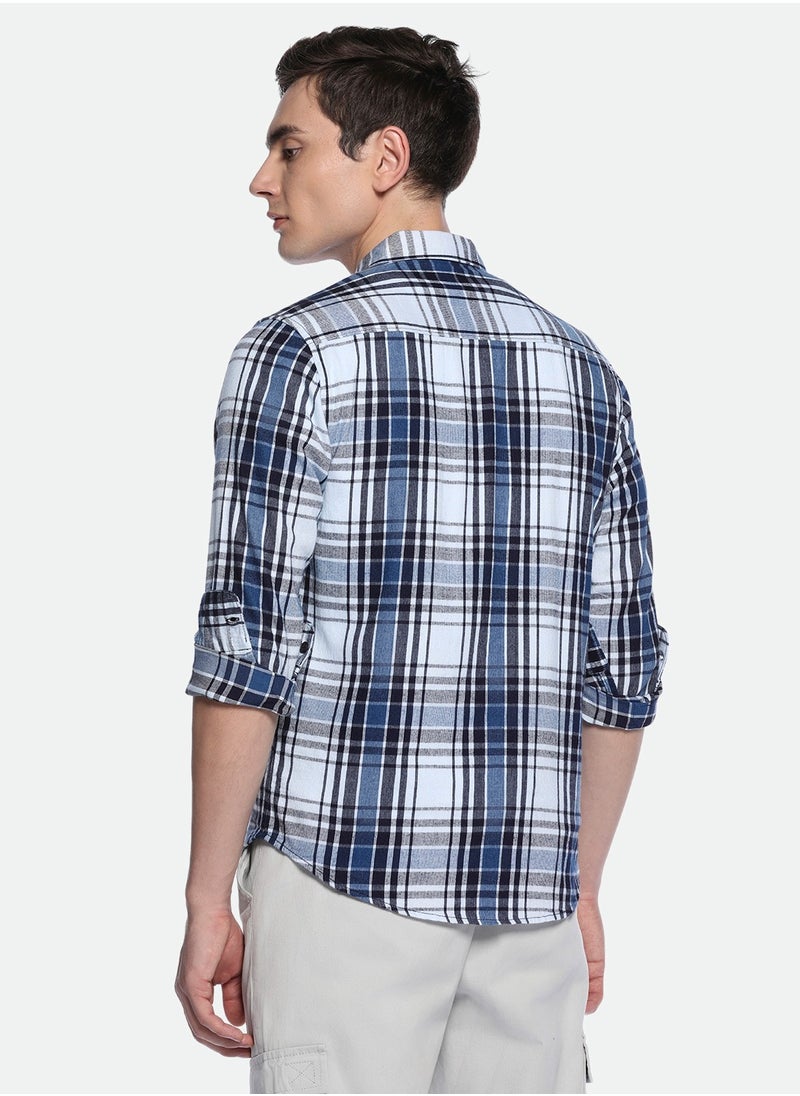 Dennis Lingo Mid Blue Casual Shirt for Men, 100% Cotton, Slim Fit  - Image 5