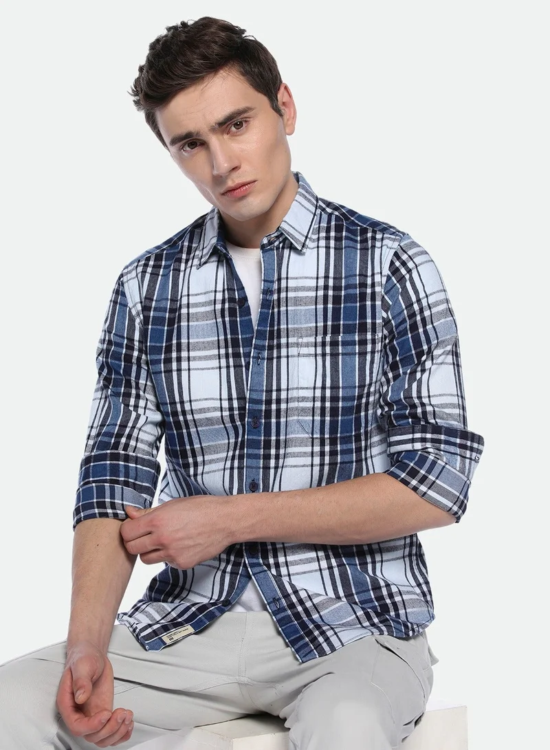 دينيس لينغو قميص كاجوال أزرق فاتح رجالي، قطن 100%، قصة ضيقة