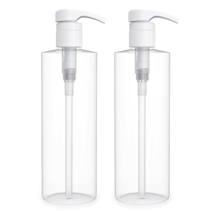 BRIGHTFROM Empty Lotion Pump Bottles 16 OZ, BPA-Free Refillable Containers, Plastic PET, Great for - Soap, Shampoo, Lotions, Liquid Body Soap, Creams and Massage Oil's, 2 Pack (White Pump) - Image 1