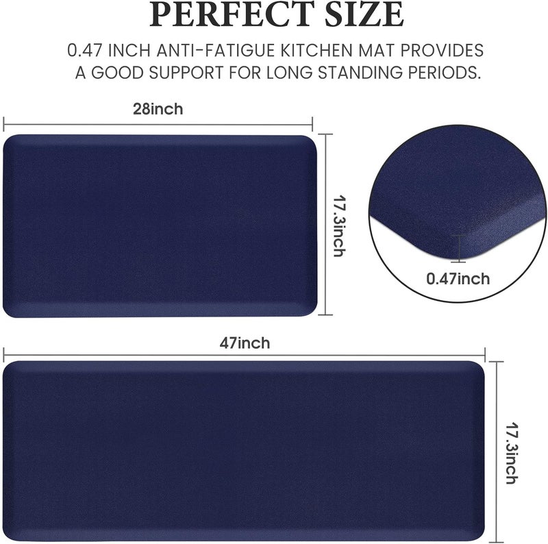 HappyTrends 2 PCS Kitchen Mat Cushioned Anti-Fatigue Floor Mat, Heavy Duty Ergonomic Comfort Foam Standing Mat, Waterproof Non-Slip Kitchen Rugs for Home, Office(17.3"x28"+17.3"x47",Navy) - Image 2