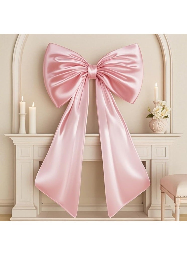 Large Pink Satin Bow for Coquette Room Decor, 40x24 Inch Pastel Pink Hanging Wall Decoration - Image 1