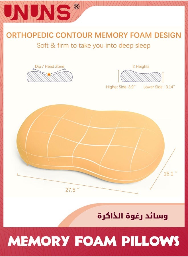 UNUNS - Cervical Memory Foam Pillows,Neck Support Pillows For Sleeping,Side Sleeper Pillow For Shoulder Pain,Contour Support Bed Pillow For Side Back Stomach Sleepers,Yellow - Image 1