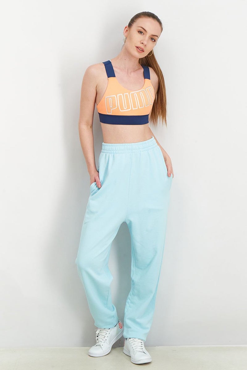 PUMA Women Padded Brand Logo Sports Bra, Orange and Navy - Image 3