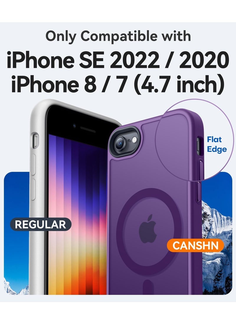 حافظة مغناطيسية لهاتف iPhone 7/8/Se 2020/Se 2022 متوافقة مع حافظة MagSafe ذات الحماية العسكرية ومضادة للصدمات وشفافة غير لامعة ومضادة للخدش وصدمات (أرجواني)