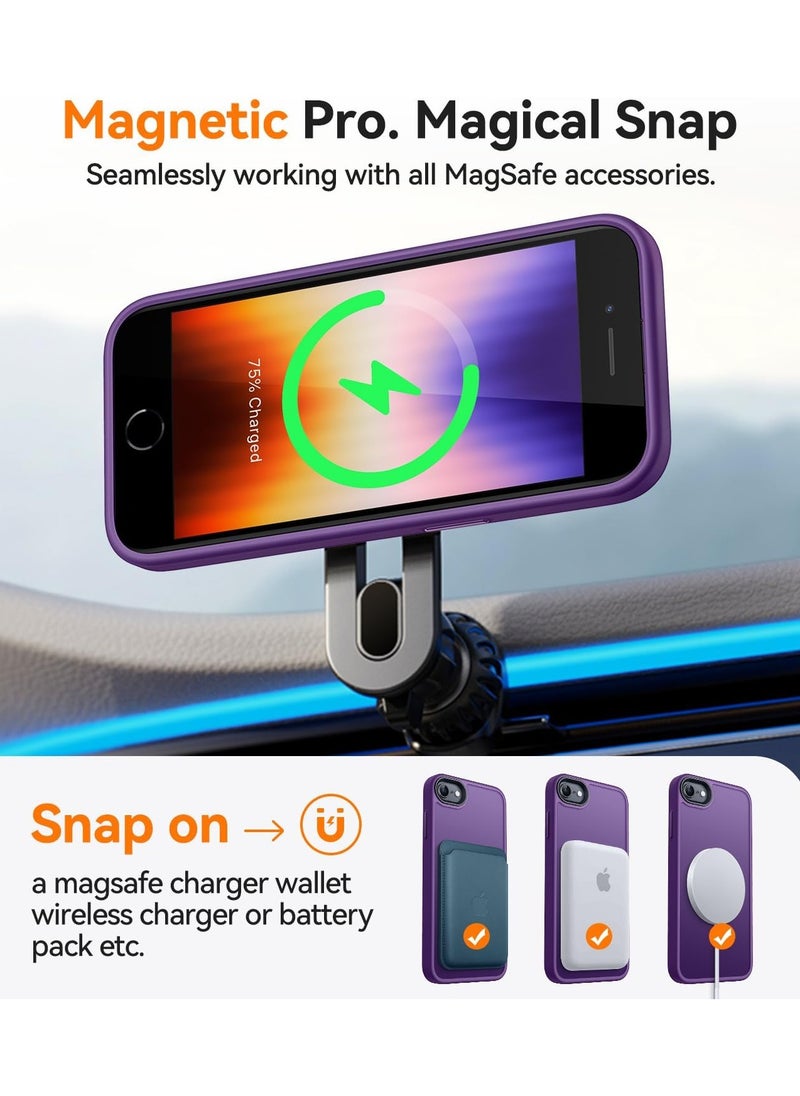 حافظة مغناطيسية لهاتف iPhone 7/8/Se 2020/Se 2022 متوافقة مع حافظة MagSafe ذات الحماية العسكرية ومضادة للصدمات وشفافة غير لامعة ومضادة للخدش وصدمات (أرجواني)