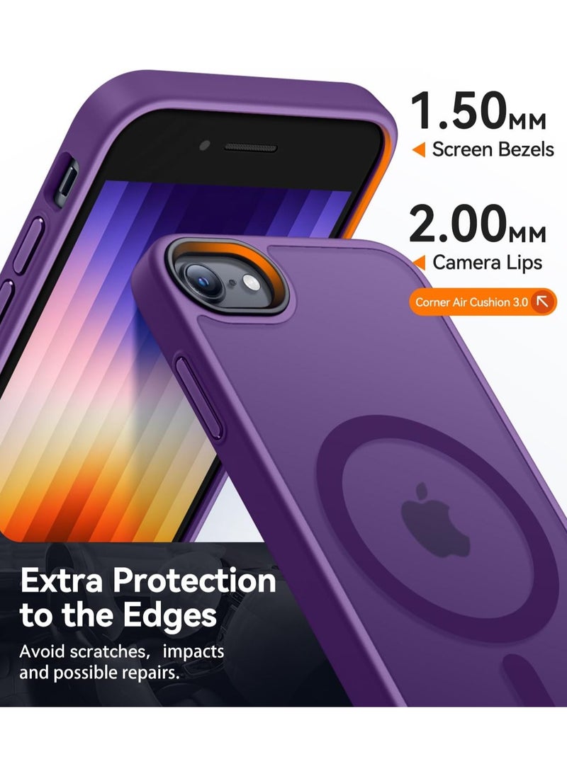 حافظة مغناطيسية لهاتف iPhone 7/8/Se 2020/Se 2022 متوافقة مع حافظة MagSafe ذات الحماية العسكرية ومضادة للصدمات وشفافة غير لامعة ومضادة للخدش وصدمات (أرجواني)