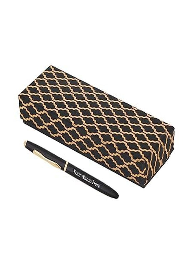 CrownLit Customizable Metal Pen, Black with Golden Accents, Magnetic Cap, Roller Gel Ink (4) - Image 4