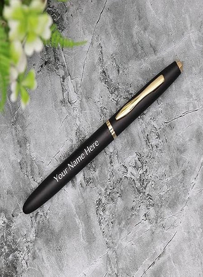 CrownLit Customizable Metal Pen, Black with Golden Accents, Magnetic Cap, Roller Gel Ink (4) - Image 3