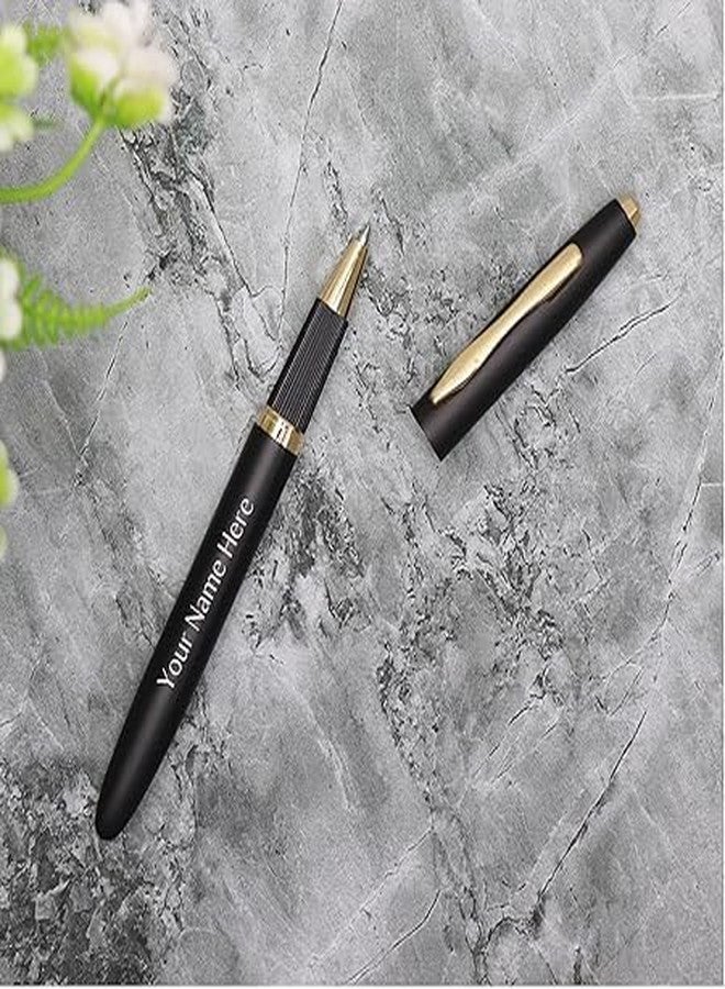 CrownLit Customizable Metal Pen, Black with Golden Accents, Magnetic Cap, Roller Gel Ink (4) - Image 2