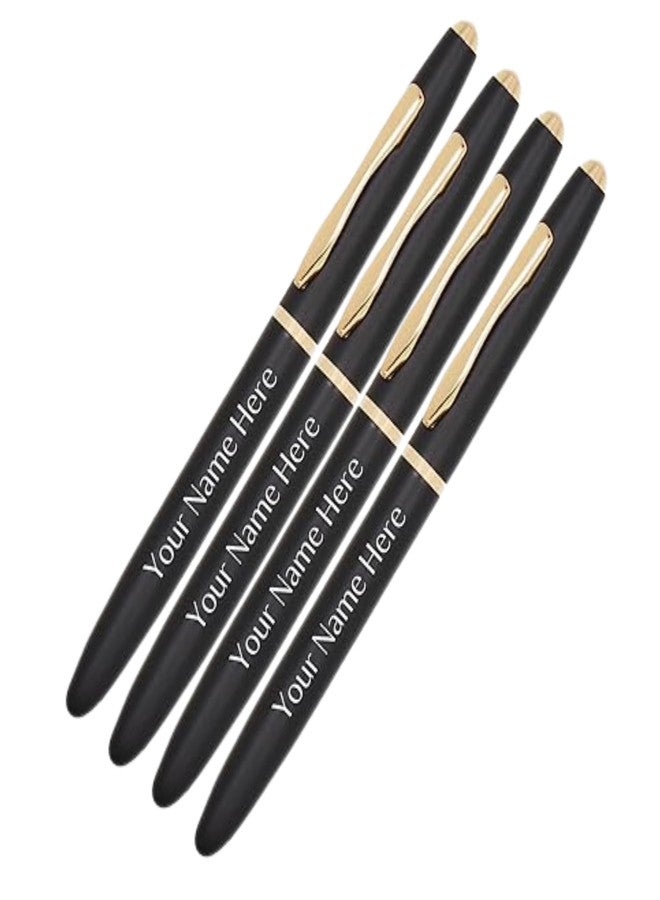 CrownLit Customizable Metal Pen, Black with Golden Accents, Magnetic Cap, Roller Gel Ink (4) - Image 1