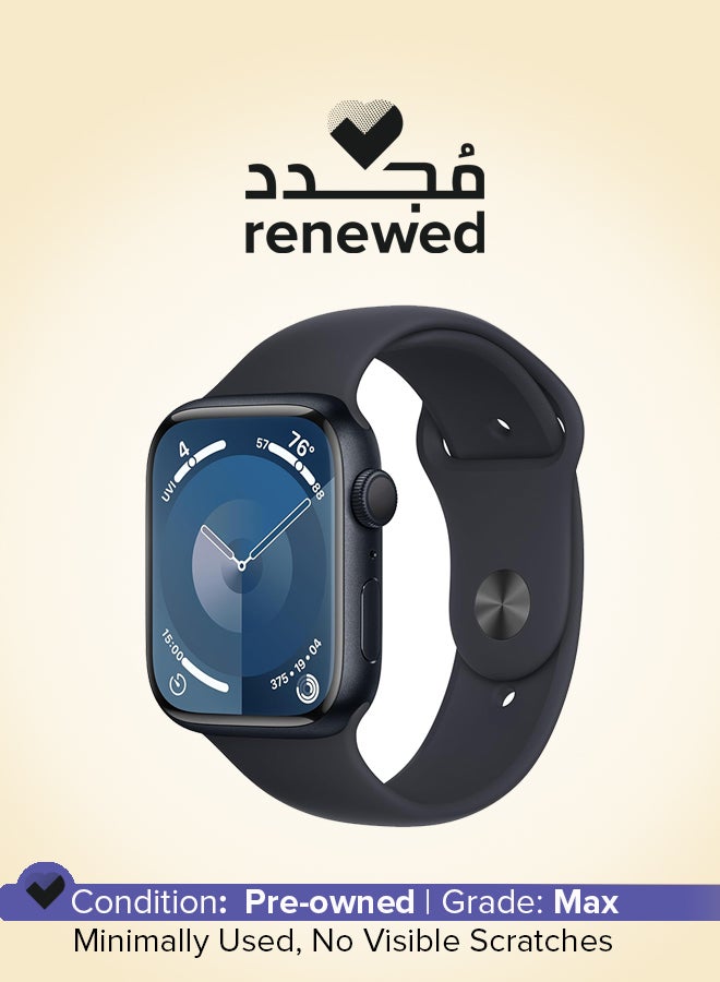 ابل  مجدد - سلسلة 9 GPS 45 مم علبة ألمنيوم منتصف الليل مع حزام رياضي - Image 1