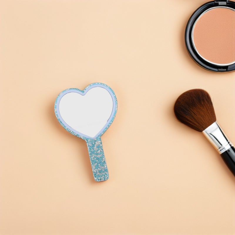 Portable Heart Shaped Hand Mirror With Handle Compact Makeup Mirror For Girls Travel Vanity Purse Pocket - Image 4