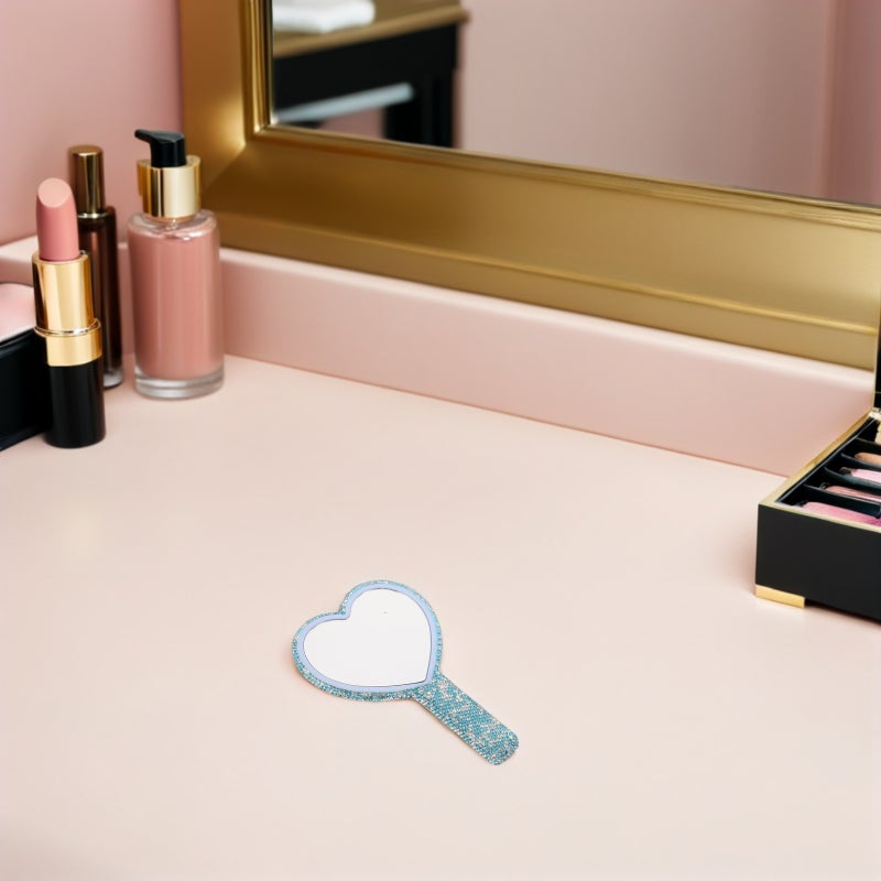 Portable Heart Shaped Hand Mirror With Handle Compact Makeup Mirror For Girls Travel Vanity Purse Pocket - Image 3