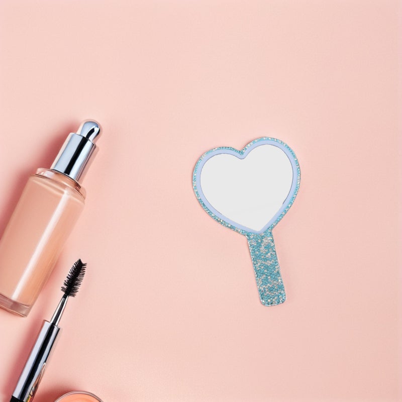 Portable Heart Shaped Hand Mirror With Handle Compact Makeup Mirror For Girls Travel Vanity Purse Pocket - Image 5