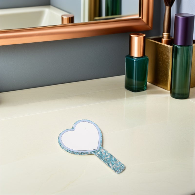 Portable Heart Shaped Hand Mirror With Handle Compact Makeup Mirror For Girls Travel Vanity Purse Pocket - Image 2