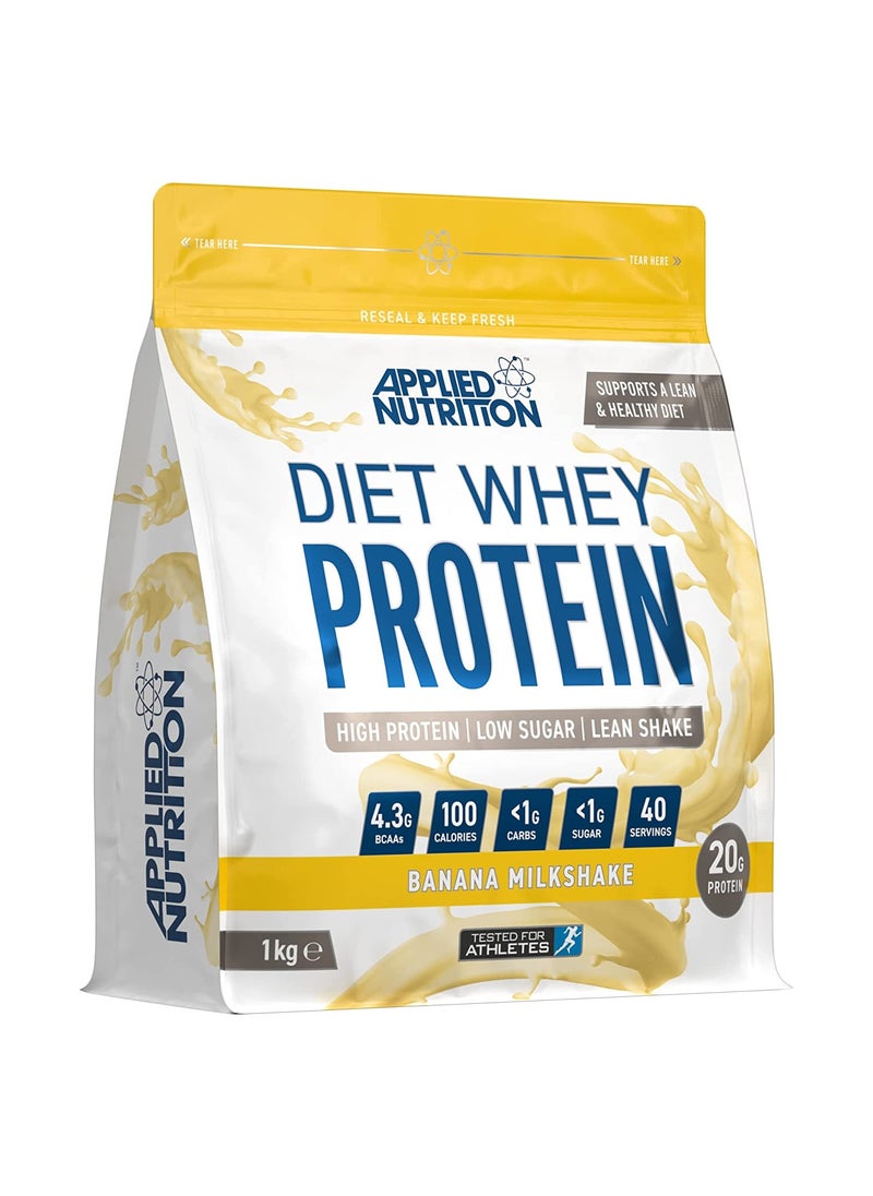 Applied Nutrition مصل اللبن الغذائي التطبيقي - مكمل مسحوق عالي البروتين، منخفض الكربوهيدرات والسكر، لإدارة الوزن مع CLA، L كارنيتين، الشاي الأخضر (1 كجم - 40 حصة) (ميلك شيك الموز)  - Image 1