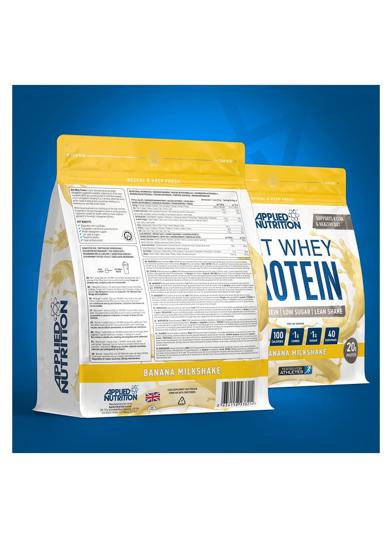 Applied Nutrition - Diet Whey - High Protein Powder Supplement, Low Carb & Sugar, For Weight Management With Cla, L Carnitine, Green Tea (1Kg - 40 Servings) (Banana Milkshake) - Image 1