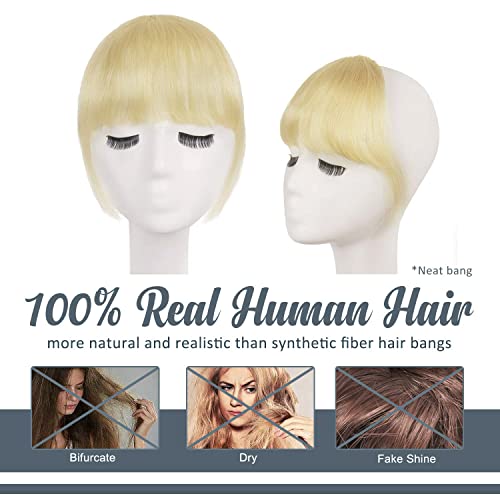 BARSDAR Real Human Hair Clip in Bangs Human Hair Clip in Bangs for Women Light Blonde Thick Bangs Extensions Fringe with Temples Dyeable Real Hair Bangs Hairpieces Bleach Blonde - Image 3