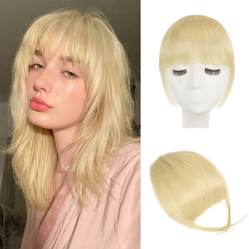 BARSDAR Real Human Hair Clip in Bangs Human Hair Clip in Bangs for Women Light Blonde Thick Bangs Extensions Fringe with Temples Dyeable Real Hair Bangs Hairpieces Bleach Blonde - Image 2