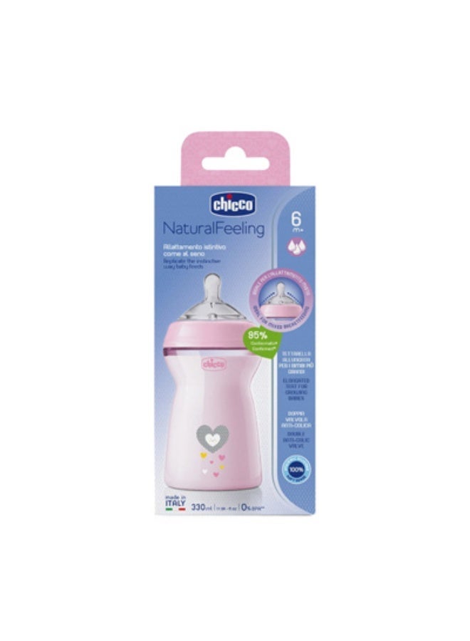 Chicco NaturalFeeling Baby Bottle 330ml Pink 6m+ - Image 1