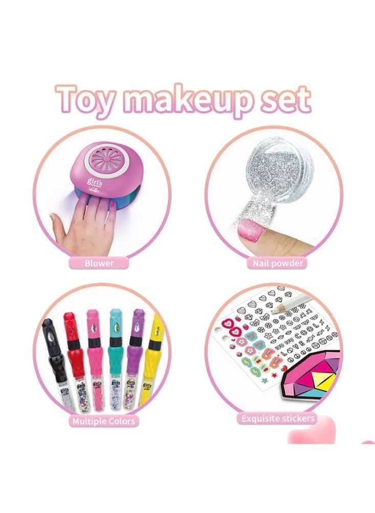 بريميم مجموعة فن تزيين الأظافر الإبداعية للبنات مع مجفف أظافر كهربائي – مجموعة مانيكير آمنة للأطفال مع أقلام لامعة وملصقات وفواصل أصابع وصندوق تخزين، غير سامة وآمنة للأطفال من عمر خمس سنوات فما فوق - Image 2