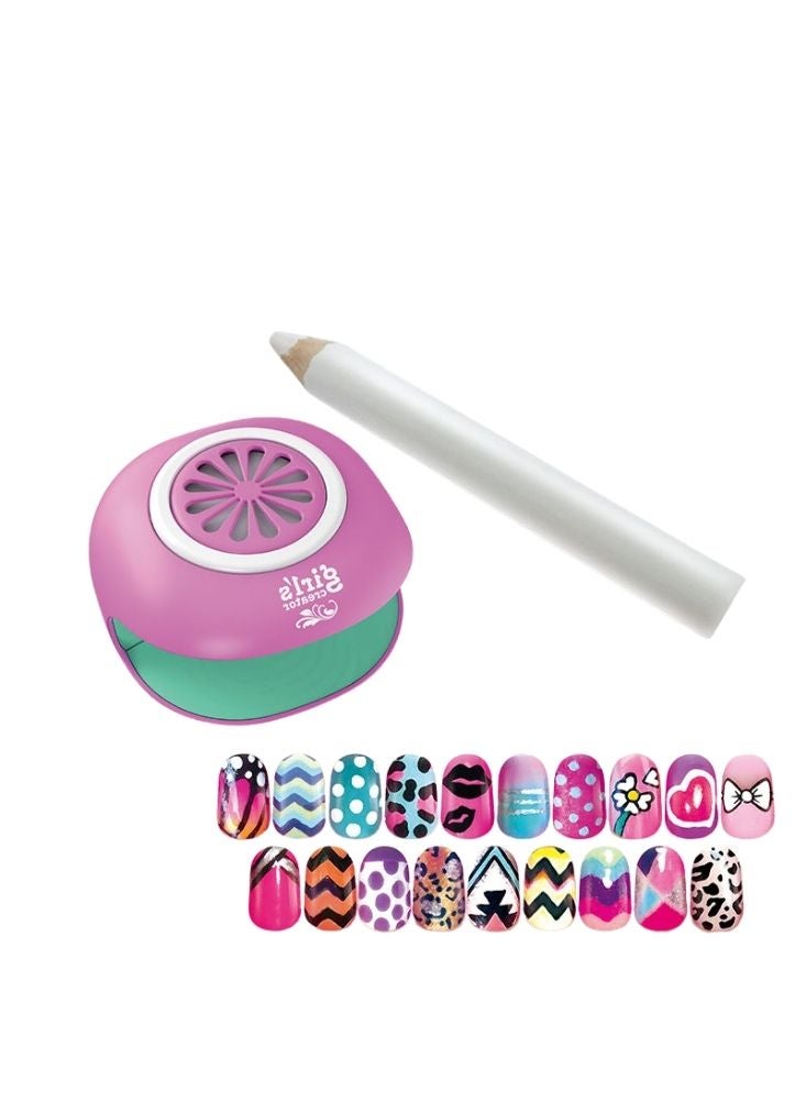 بريميم مجموعة فن تزيين الأظافر الإبداعية للبنات مع مجفف أظافر كهربائي – مجموعة مانيكير آمنة للأطفال مع أقلام لامعة وملصقات وفواصل أصابع وصندوق تخزين، غير سامة وآمنة للأطفال من عمر خمس سنوات فما فوق - Image 4