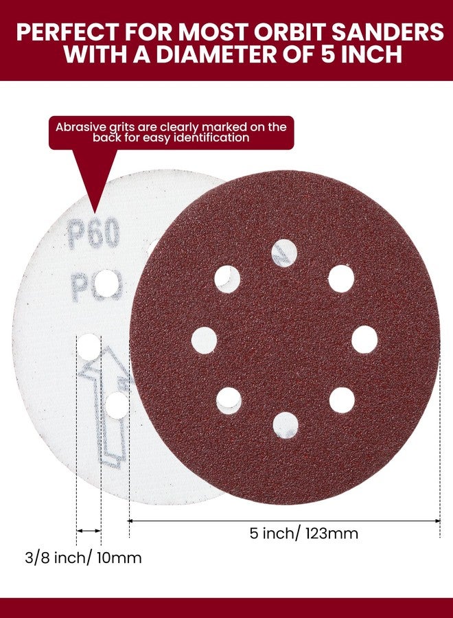 Queekay 350 Pieces 5 Inch 8 Holes Sanding Discs Round Hook and Loop Sandpaper for Random Orbital Sander 60 80 100 120 150 180 220 240 320 400 600 800 1000 1200 1500 2000 Grit - Image 2