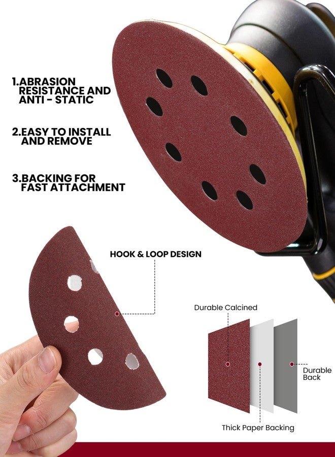 Queekay 350 Pieces 5 Inch 8 Holes Sanding Discs Round Hook and Loop Sandpaper for Random Orbital Sander 60 80 100 120 150 180 220 240 320 400 600 800 1000 1200 1500 2000 Grit - Image 4