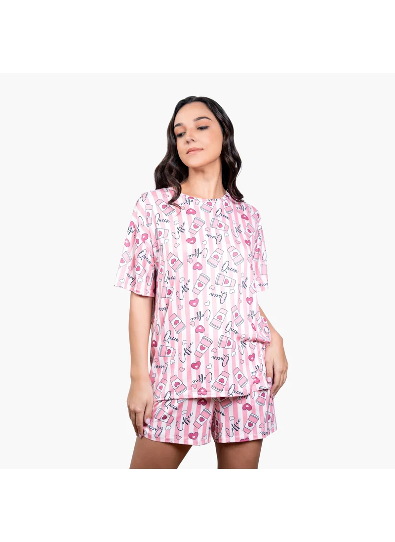أدريا Aadaraya Printed Drop Shoulder T-shirt and Pyjama Set