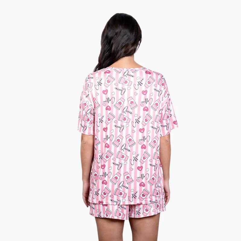 Aadaraya Aadaraya Printed Drop Shoulder T-shirt and Pyjama Set