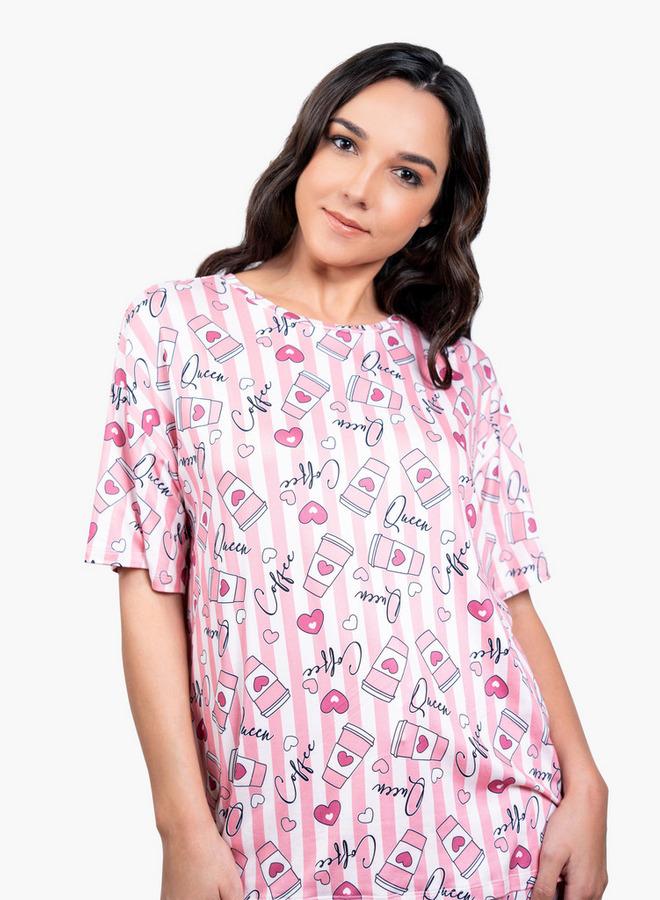 Aadaraya Printed Drop Shoulder T-shirt and Pyjama Set - Image 3