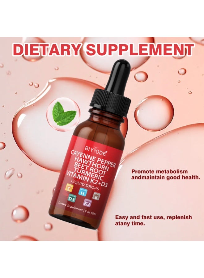 LUCKSTAR High-Efficiency Energy Liquid 60 mL | Cayenne + Hawthorn + Beet Root + Turmeric + Vitamin K2+D3 | Boost Mental Energy & Metabolism | Perfect for Work, Study, Exercise or Daily Vitality | 2 Drops Daily | Luckstar - Image 4