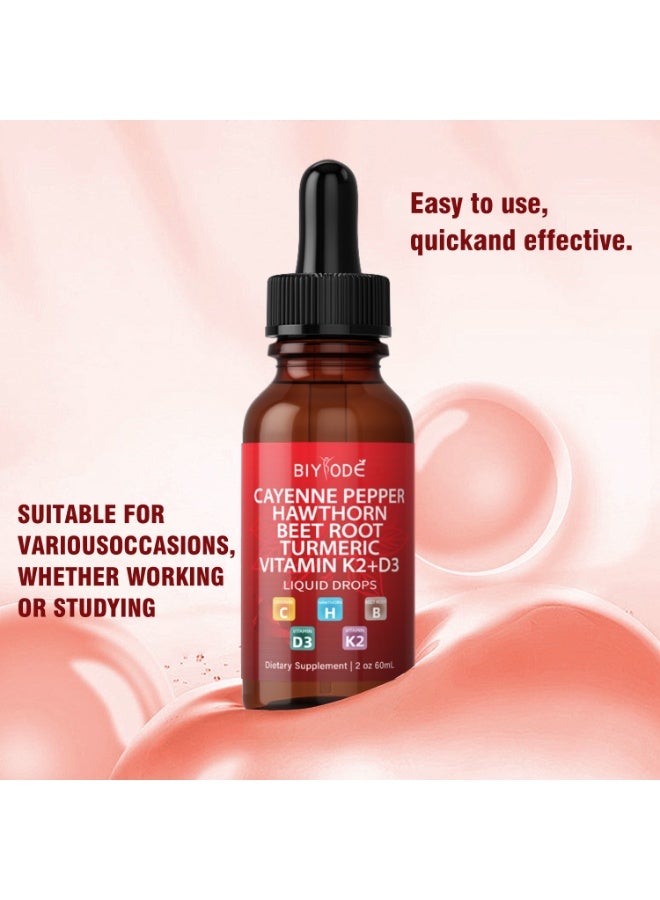 LUCKSTAR High-Efficiency Energy Liquid 60 mL | Cayenne + Hawthorn + Beet Root + Turmeric + Vitamin K2+D3 | Boost Mental Energy & Metabolism | Perfect for Work, Study, Exercise or Daily Vitality | 2 Drops Daily | Luckstar - Image 3