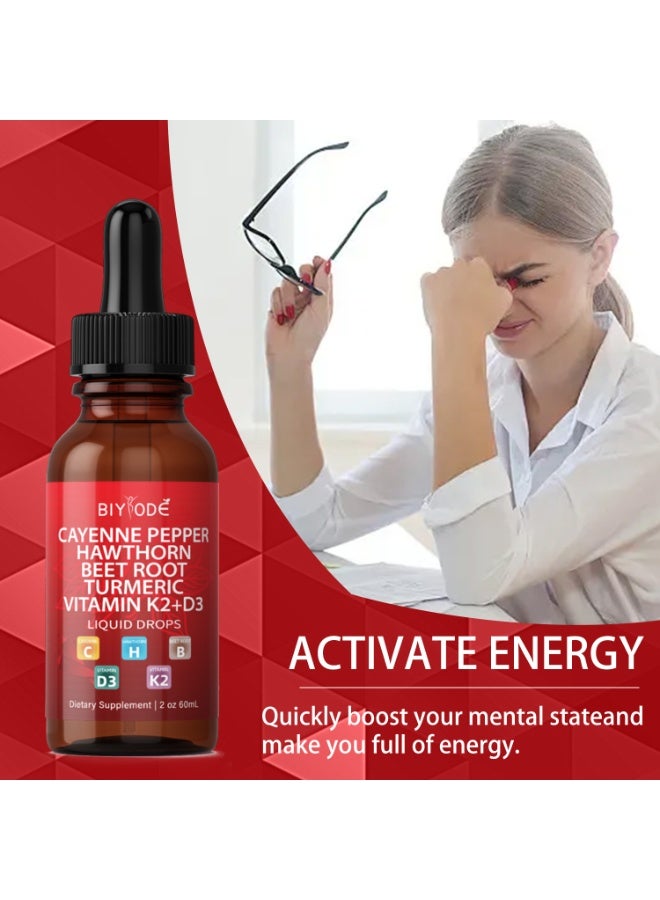 LUCKSTAR High-Efficiency Energy Liquid 60 mL | Cayenne + Hawthorn + Beet Root + Turmeric + Vitamin K2+D3 | Boost Mental Energy & Metabolism | Perfect for Work, Study, Exercise or Daily Vitality | 2 Drops Daily | Luckstar - Image 2