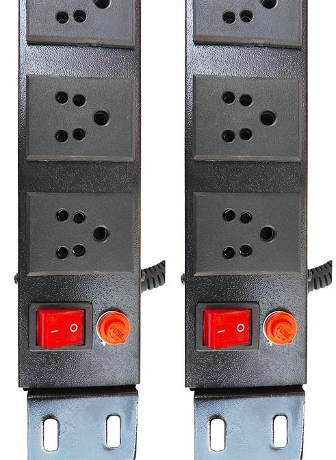 KN GROUP INDIA - Spike Guard Round, Extension Cord With Switch, Commercial and Household Purpose, Fuse Protector 6 Socket in 1 Switch Best Extension Board with Power Cord -1.25 mtr - Black (Pack of 2)