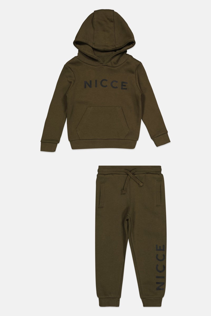 Nicce Toddlers Boy 2 Pcs Brand Logo Sweatshirt And Pants Set, Olive  - Image 1