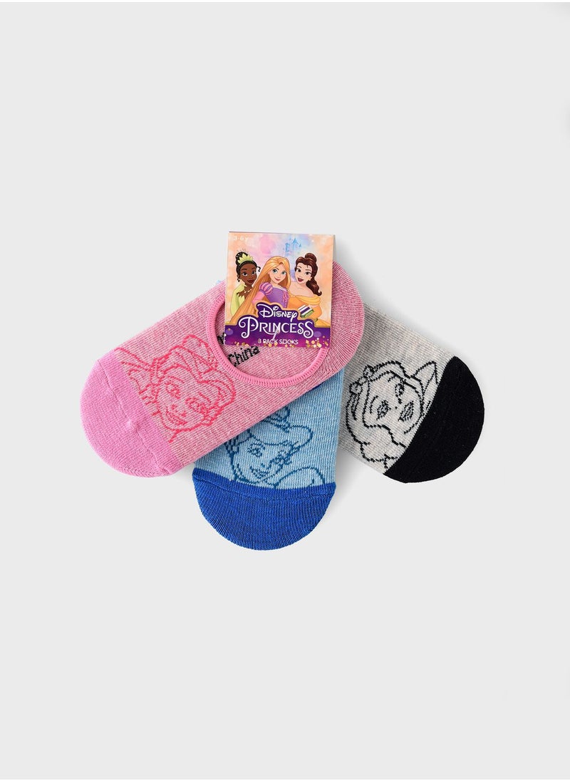 Disney - Kids 3 Pack Princess No Show Socks - Image 1