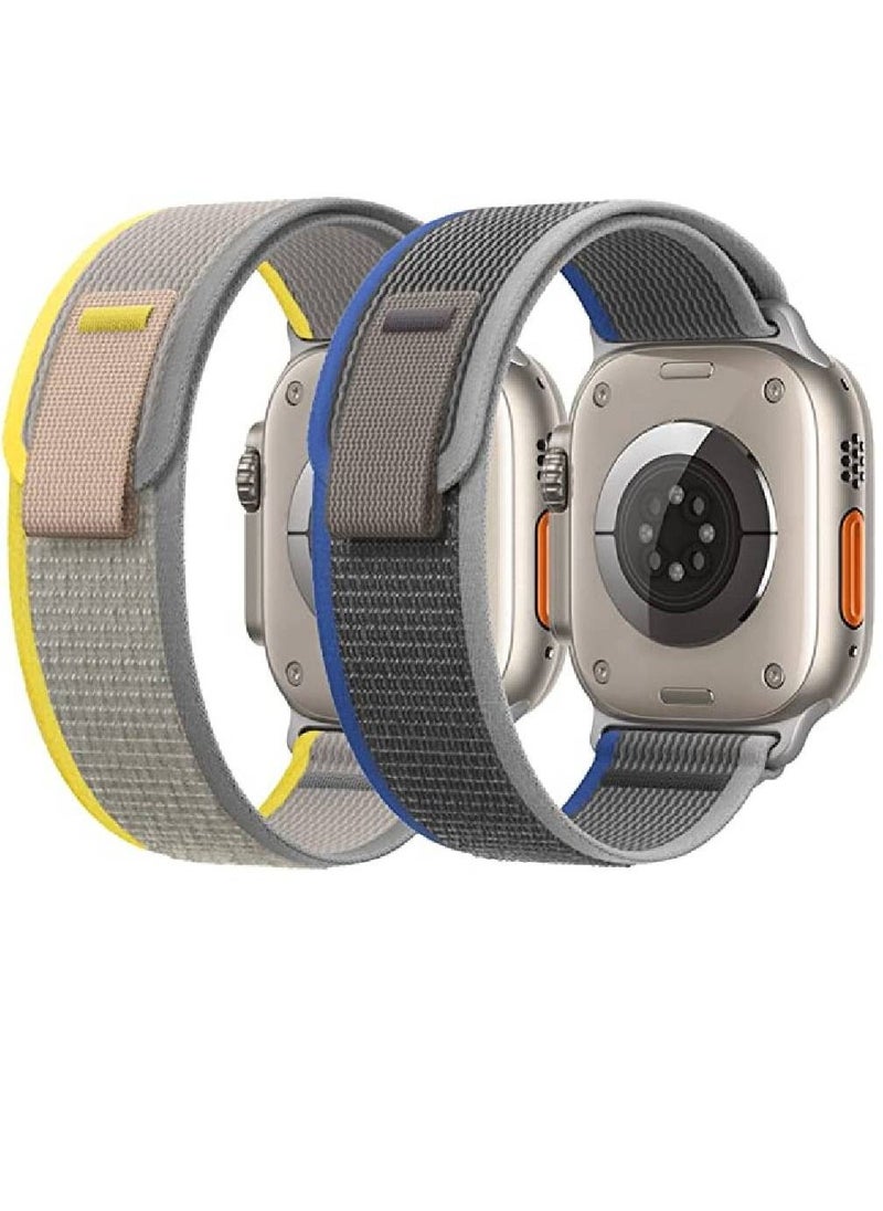 GENNEXT - Nylon Weave Sport Loop Men Women Adjustable Pull Tab Strap For Apple Ultra Watch 49mm Blue/Grey, Yellow/Beige - Image 1