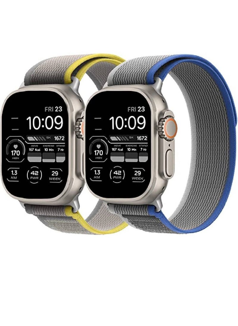 GENNEXT - Nylon Weave Sport Loop Men Women Adjustable Pull Tab Strap For Apple Ultra Watch 49mm Blue/Grey, Yellow/Beige - Image 1