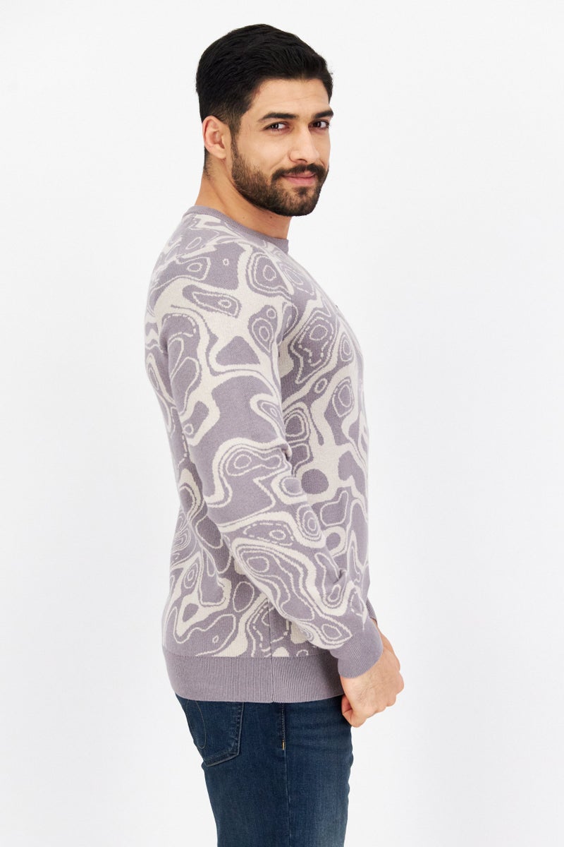 Lyle & Scott سويت شيرت رجالي بياقة دائرية بتصميم تجريدي، رمادي - Image 3