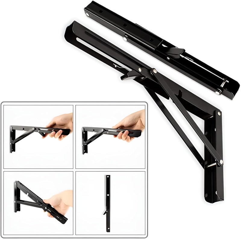 VDNSI Folding Shelf Brackets Heavy Duty Metal Collapsible Shelf Bracket DIY Wall Mounted Foldable Shelf Bracket Hinge Wall Mounted Space Saving for Bench Table 20 CM 2 - Image 2