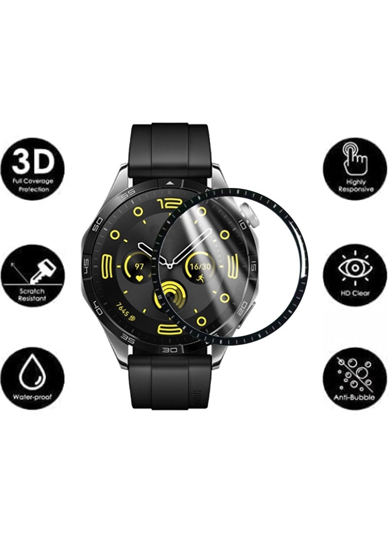 2 Pcs Compatible For Huawei Watch GT4 46mm Screen Protector With 3D Full Screen Coverage Case Curved Edge HD Premium Real Screen Protector For Huawei Watch GT 4 (46mm) Dustproof Anti-Scratch