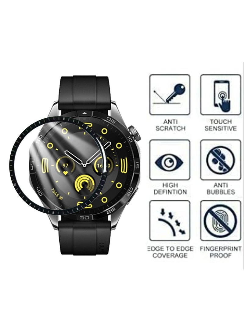 2 Pcs Compatible For Huawei Watch GT4 46mm Screen Protector With 3D Full Screen Coverage Case Curved Edge HD Premium Real Screen Protector For Huawei Watch GT 4 (46mm) Dustproof Anti-Scratch